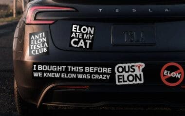Adesivi contro Elon Musk