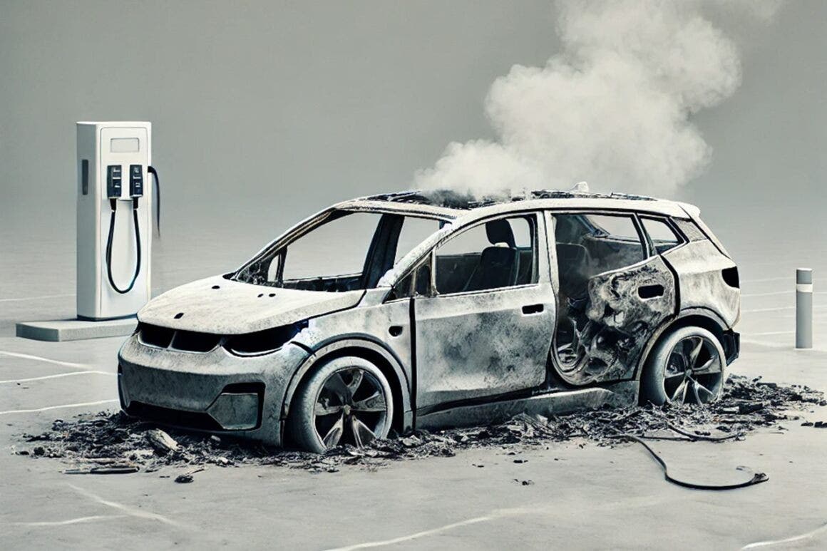 Auto elettrica in fiamme