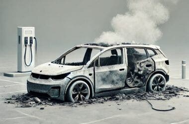 Auto elettrica in fiamme