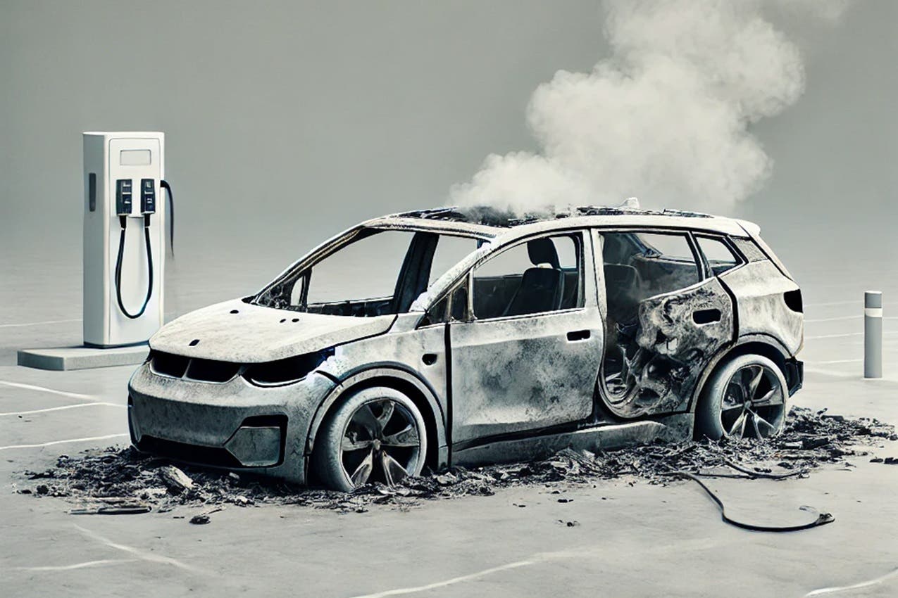 Auto elettrica in fiamme