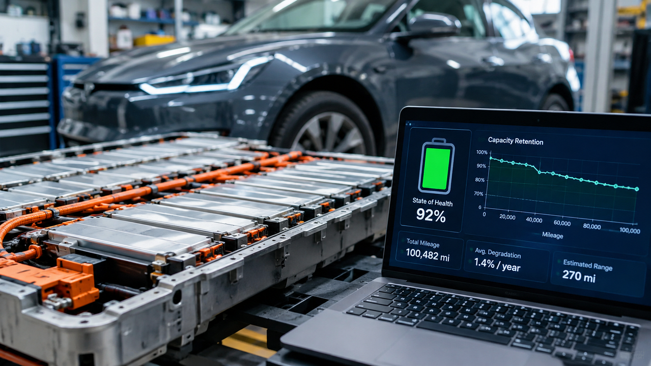 Diagnosi batteria di auto elettrica in officina