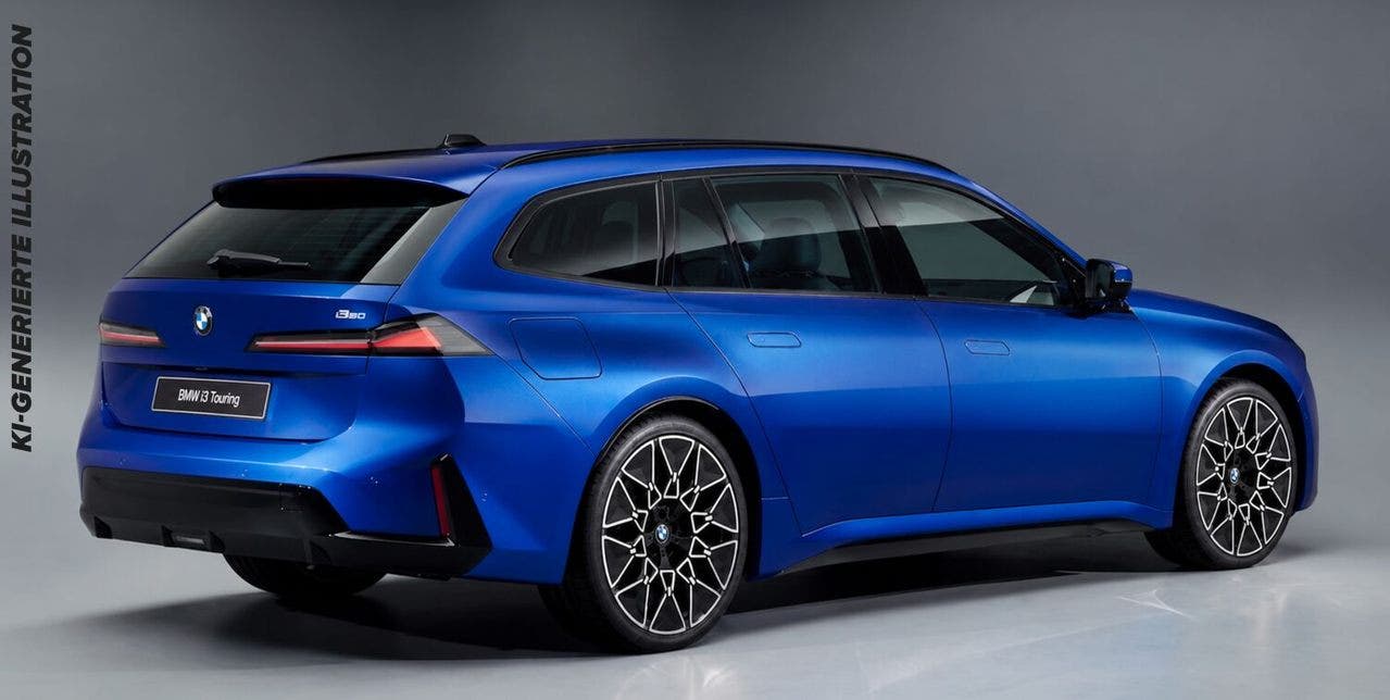 Rendering BMW i3 Touring blu vista posteriore laterale
