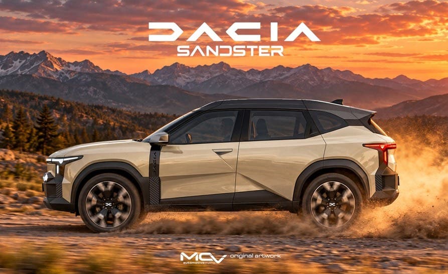 Dacia Sandster concept SUV su sterrato al tramonto