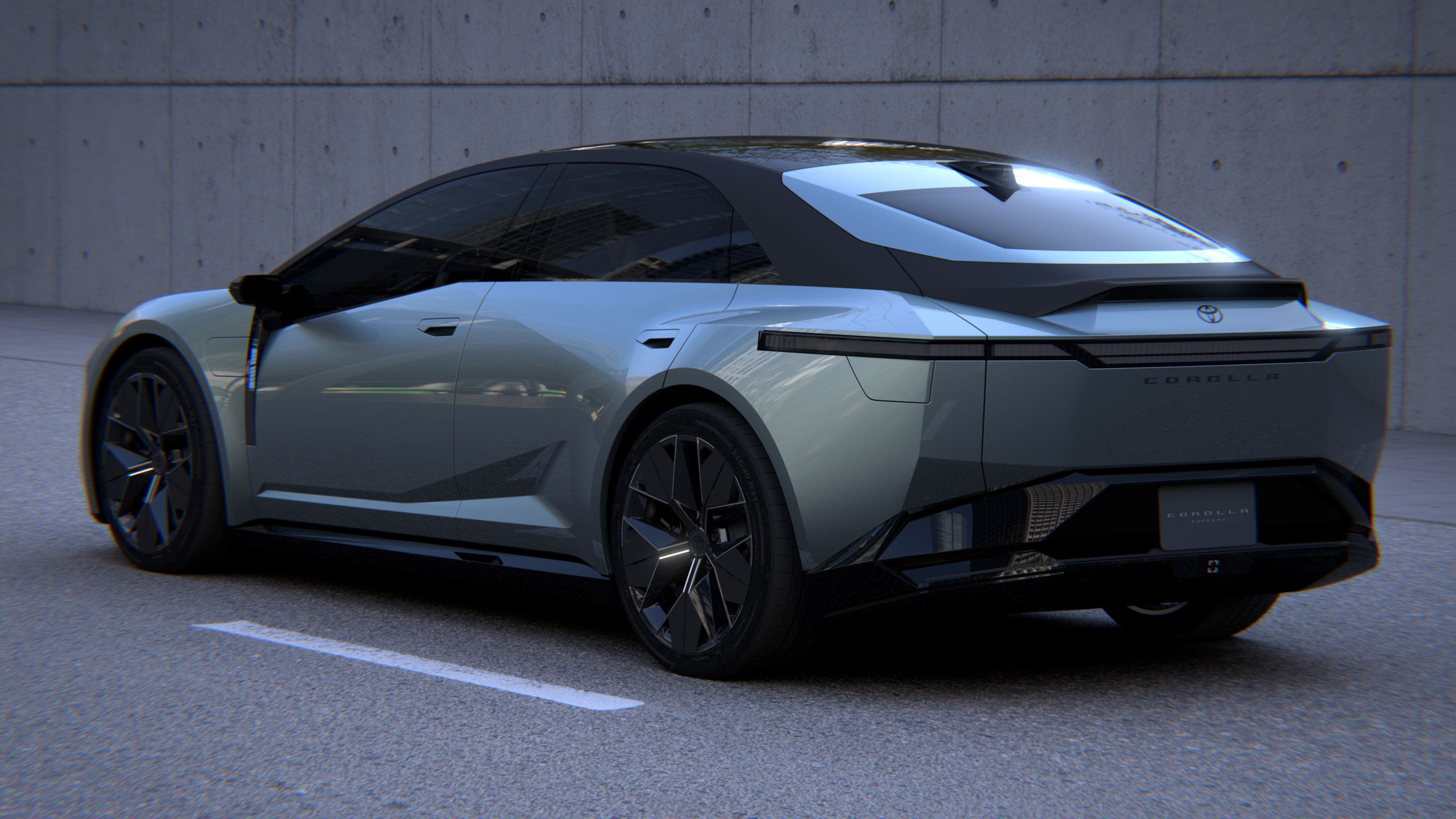 Toyota Corolla Concept grigia con portellone posteriore aperto