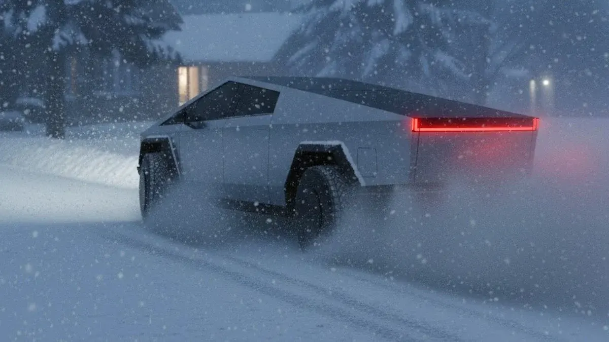 tesla cybertruck snowstorm