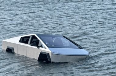 Tesla Cybertruck in lake