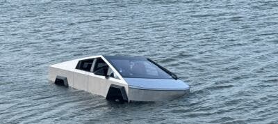 Tesla Cybertruck in lake
