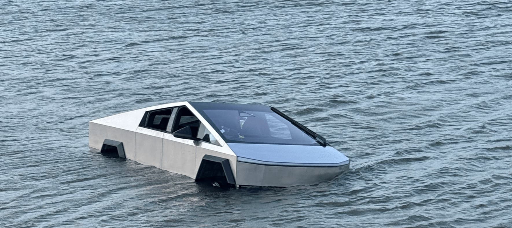 Tesla Cybertruck in lake