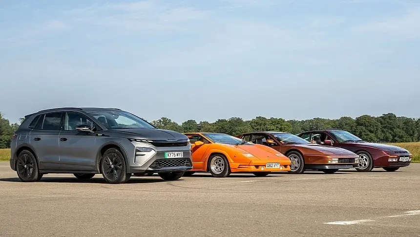 skoda elroq drag race, ferrari testarossa