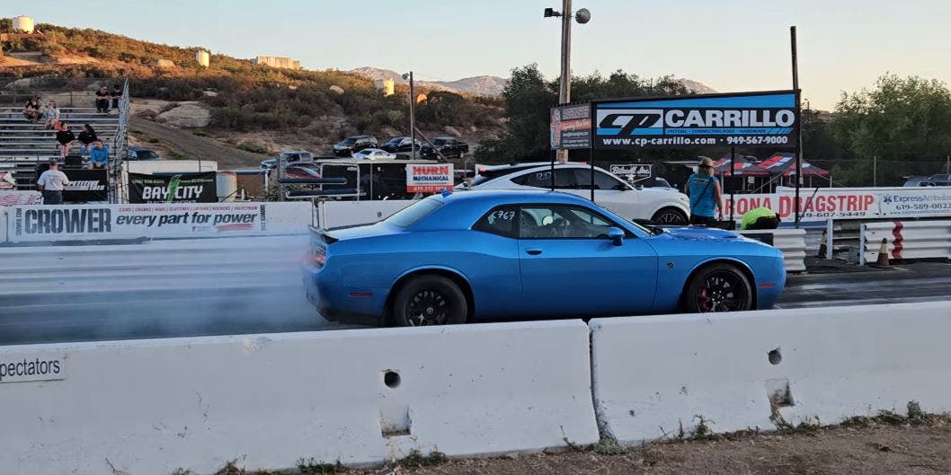 drag race mustang mach-e challenger hellcat