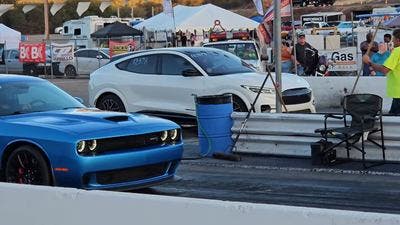 drag race mustang mach-e challenger hellcat