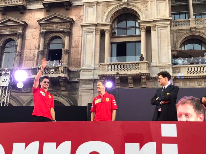 Charles Leclerc, Sebastian Vettel e Mattia Binotto