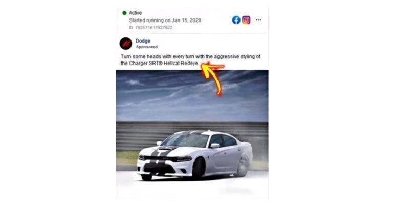 Dodge Charger SRT Hellcat Redeye annuncio Facebook