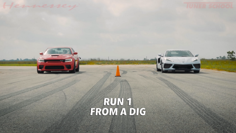 Dodge Charger SRT Hellcat Widebody vs Corvette C8 Hennessey