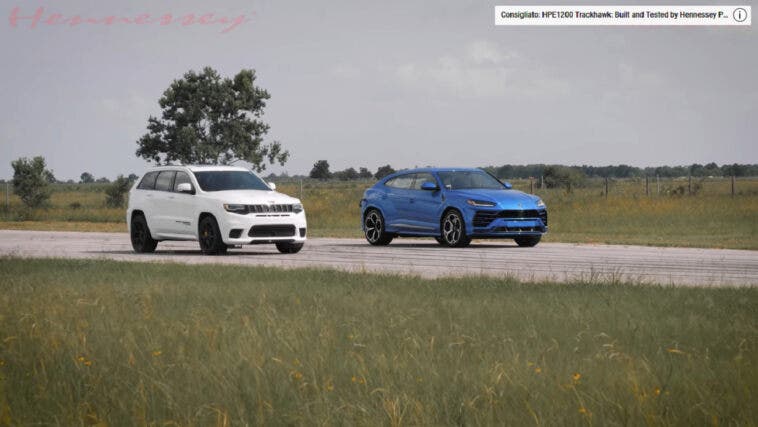 Jeep Grand Cherokee Trackhawk vs Lamborghini Urus drag race