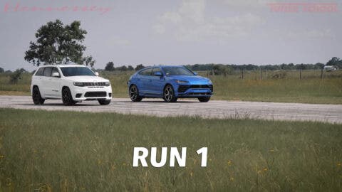 Jeep Grand Cherokee Trackhawk vs Lamborghini Urus drag race