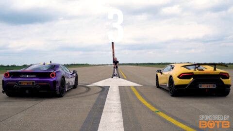 Ferrari 812 Superfast 488 Pista McLaren 720S Huracan drag race