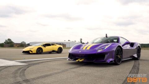 Ferrari 812 Superfast 488 Pista McLaren 720S Huracan drag race