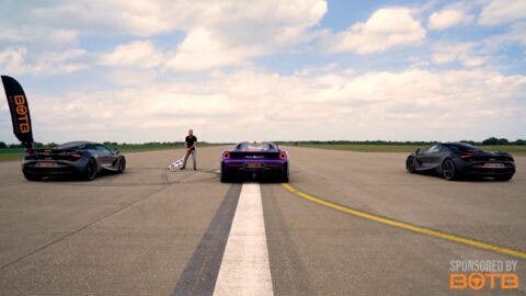 Ferrari 812 Superfast 488 Pista McLaren 720S Huracan drag race