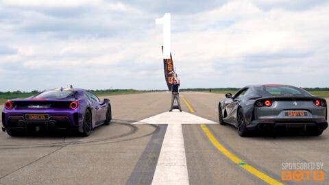 Ferrari 812 Superfast 488 Pista McLaren 720S Huracan drag race