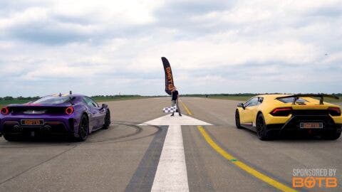 Ferrari 812 Superfast 488 Pista McLaren 720S Huracan drag race