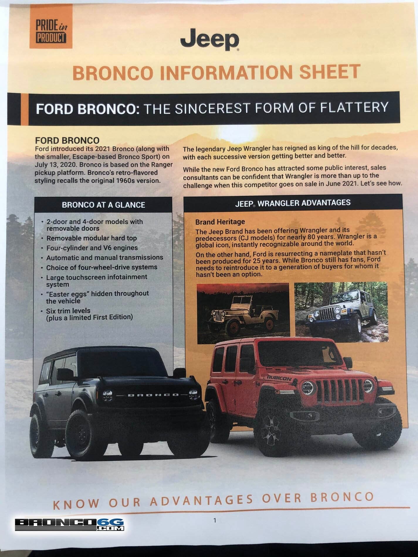 Jeep Wrangler: una brochure mostra i vantaggi rispetto al nuovo Ford Bronco  