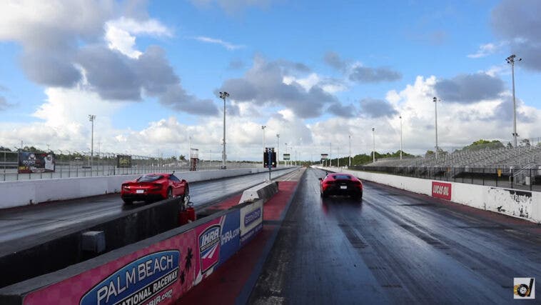 Ferrari F8 Tributo vs Lamborghini Huracan Evo drag race