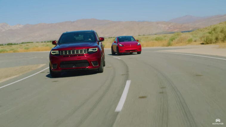 Jeep Grand Cherokee Trackhawk vs Tesla Model Y drag race