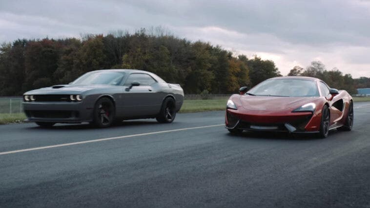 Dodge Challenger SRT Hellcat vs McLaren 570S Spider drag race