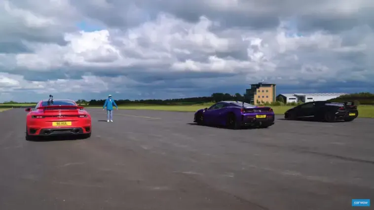 Ferrari 488 Pista vs Lamborghini Huracan Performante Spyder vs Porsche 911 Turbo S drag race