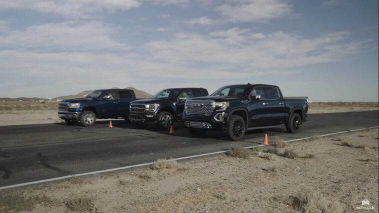 Ram 1500 vs Ford F-150 Hybrid vs GMC Sierra 1500 drag race