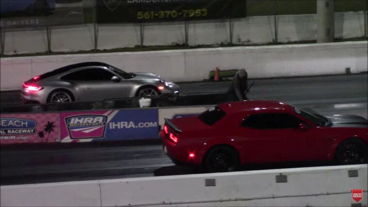 Dodge Challenger SRT Hellcat vs Porsche 911 Carrera drag race