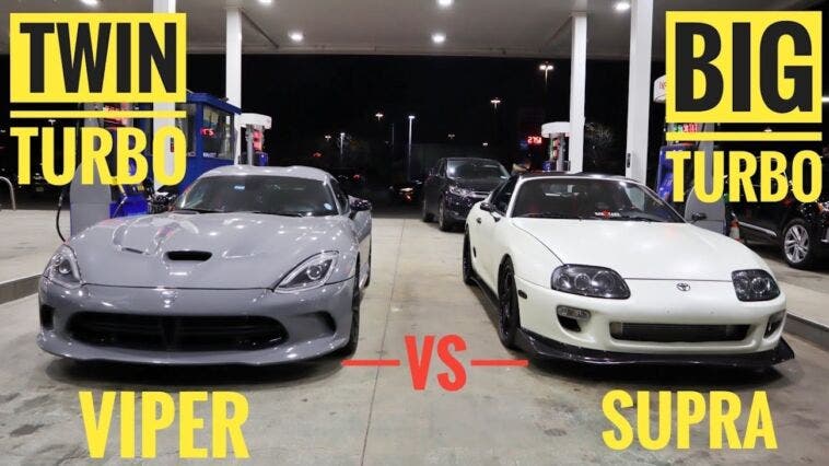 Dodge Viper biturbo vs Toyota Supra drag race