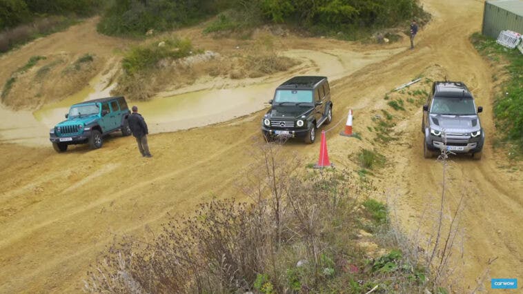 Jeep Wrangler vs Land Rover Defender vs Mercedes Classe G test off-road