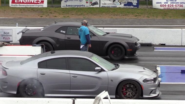 Dodge Challenger SRT Demon vs Charger SRT Hellcat drag race