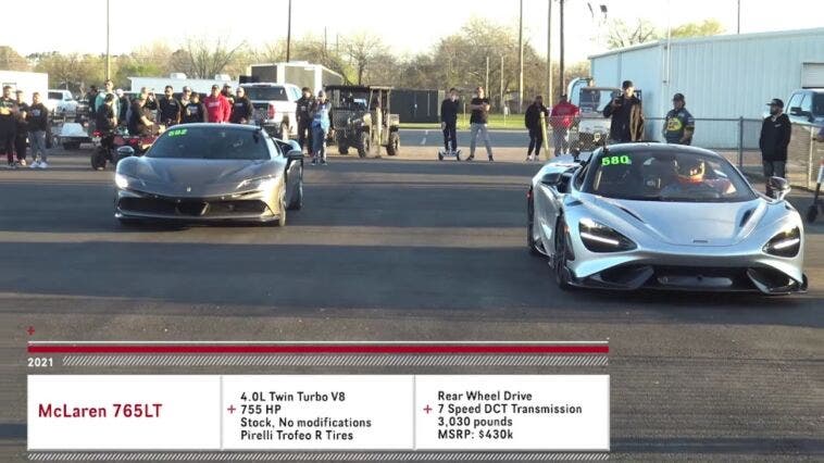 Ferrari SF90 Stradale vs McLaren 765LT nuova drag race