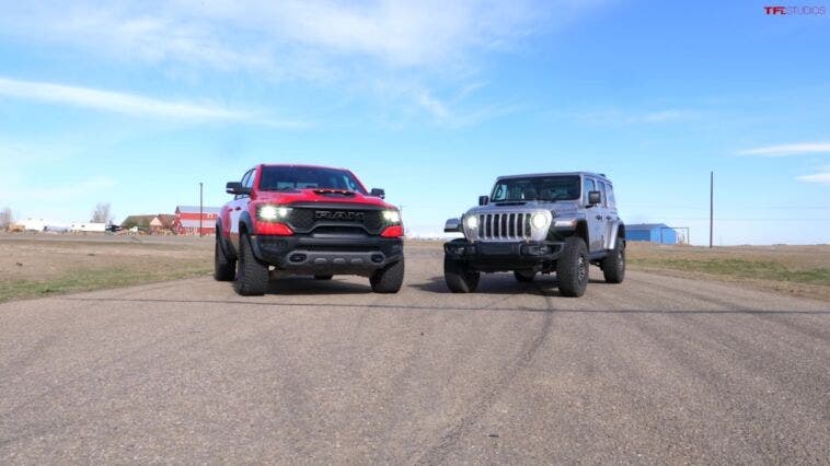 Ram 1500 TRX vs Jeep Wrangler Rubicon 392 drag race