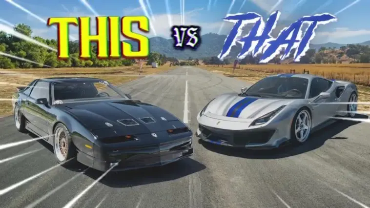 Ferrari 488 Pista vs Pontiac Trans-Am modificata drag race