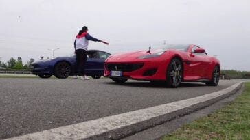 Ferrari Portofino vs Lamborghini Huracán Evo vs Tesla Model 3 Performance drag race