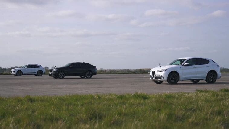 Alfa Romeo Stelvio Quadrifoglio vs BMW X4 M Competition vs Porsche Macan Turbo drag race