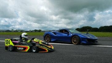 Ferrari 488 Pista vs go-kart drag race