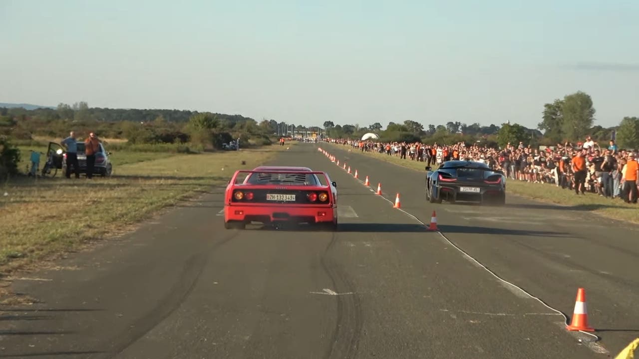 Ferrari F40 vs Rimac Nevera drag race