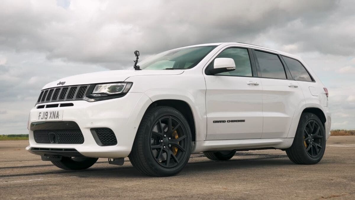 Jeep Grand Cherokee Trackhawk vs Tesla Model X vs BMW X6 M vs Porsche Cayenne Turbo GT vs Lamborghini Urus drag race