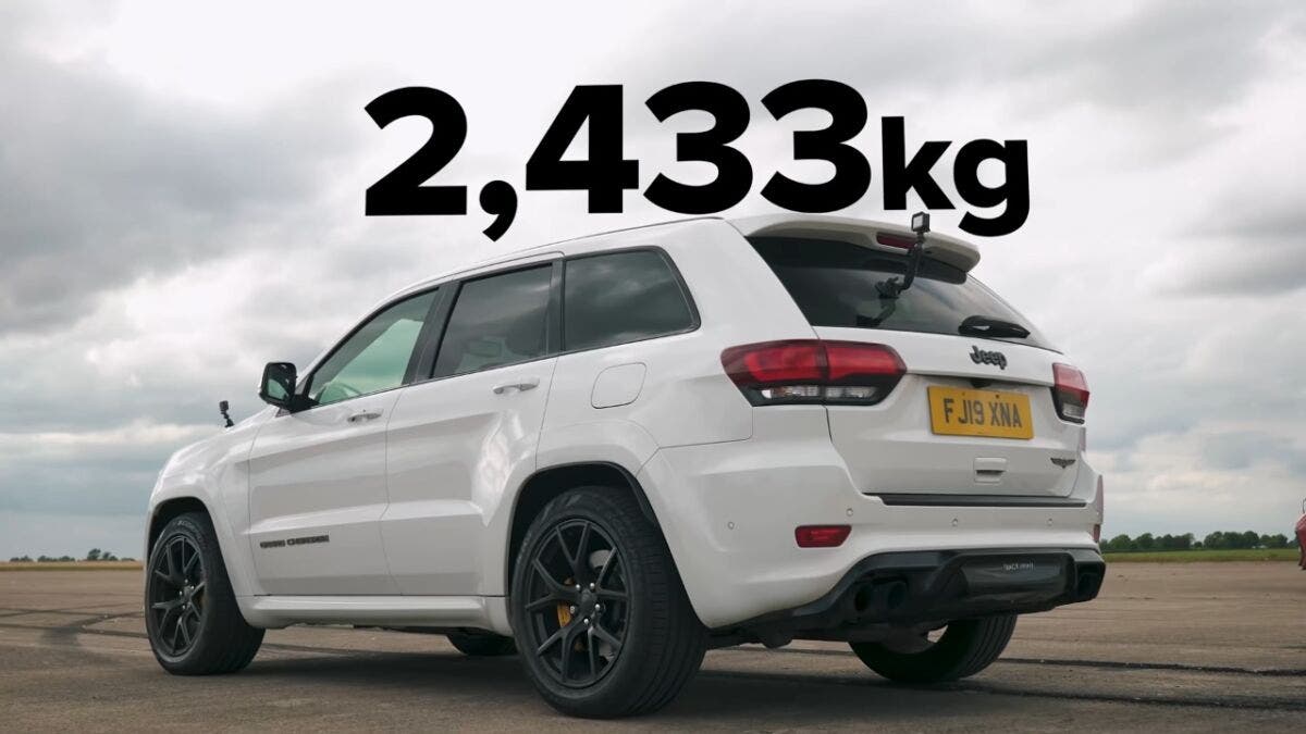 Jeep Grand Cherokee Trackhawk vs Tesla Model X vs BMW X6 M vs Porsche Cayenne Turbo GT vs Lamborghini Urus drag race