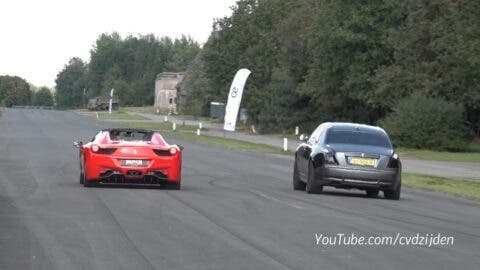 Ferrari 458 Spider vs Rolls-Royce Ghost drag race