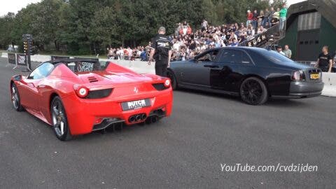 Ferrari 458 Spider vs Rolls-Royce Ghost drag race