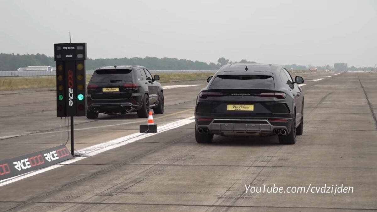 Jeep Grand Cherokee Trackhawk vs Lamborghini Urus drag race