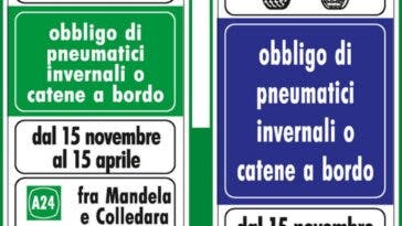 obbligo pneumatici invernali o catene a bordo