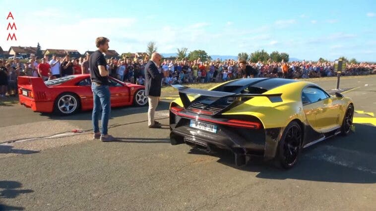 Ferrari F40 vs Bugatti Chiron Pur Sport drag race