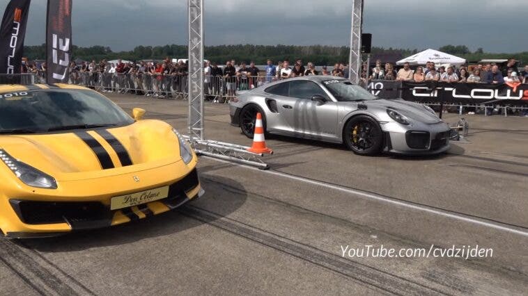 Ferrari 488 Pista vs Porsche 911 GT2 RS drag race